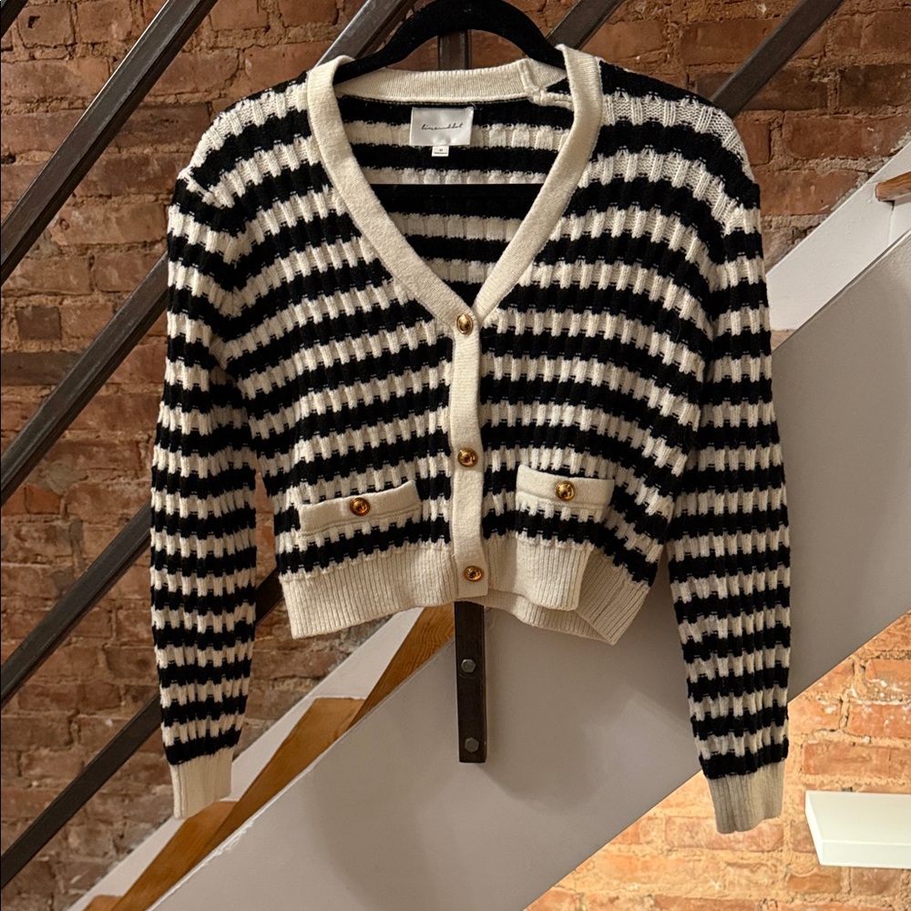 Line & Dot Black and Cream Striped Cardigan